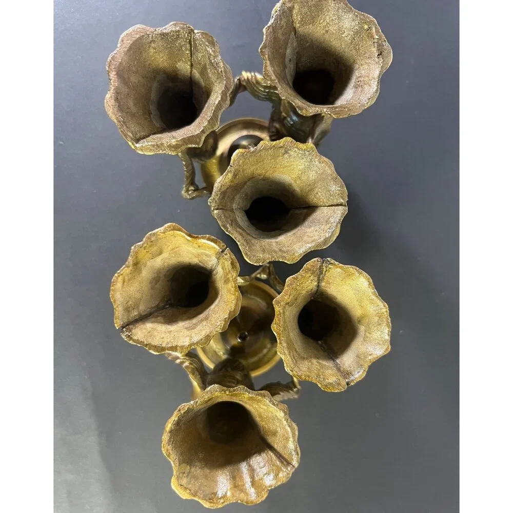 Set Of 2 Vintage Brass Trio Angel Tapered‎ Candle Holders 3